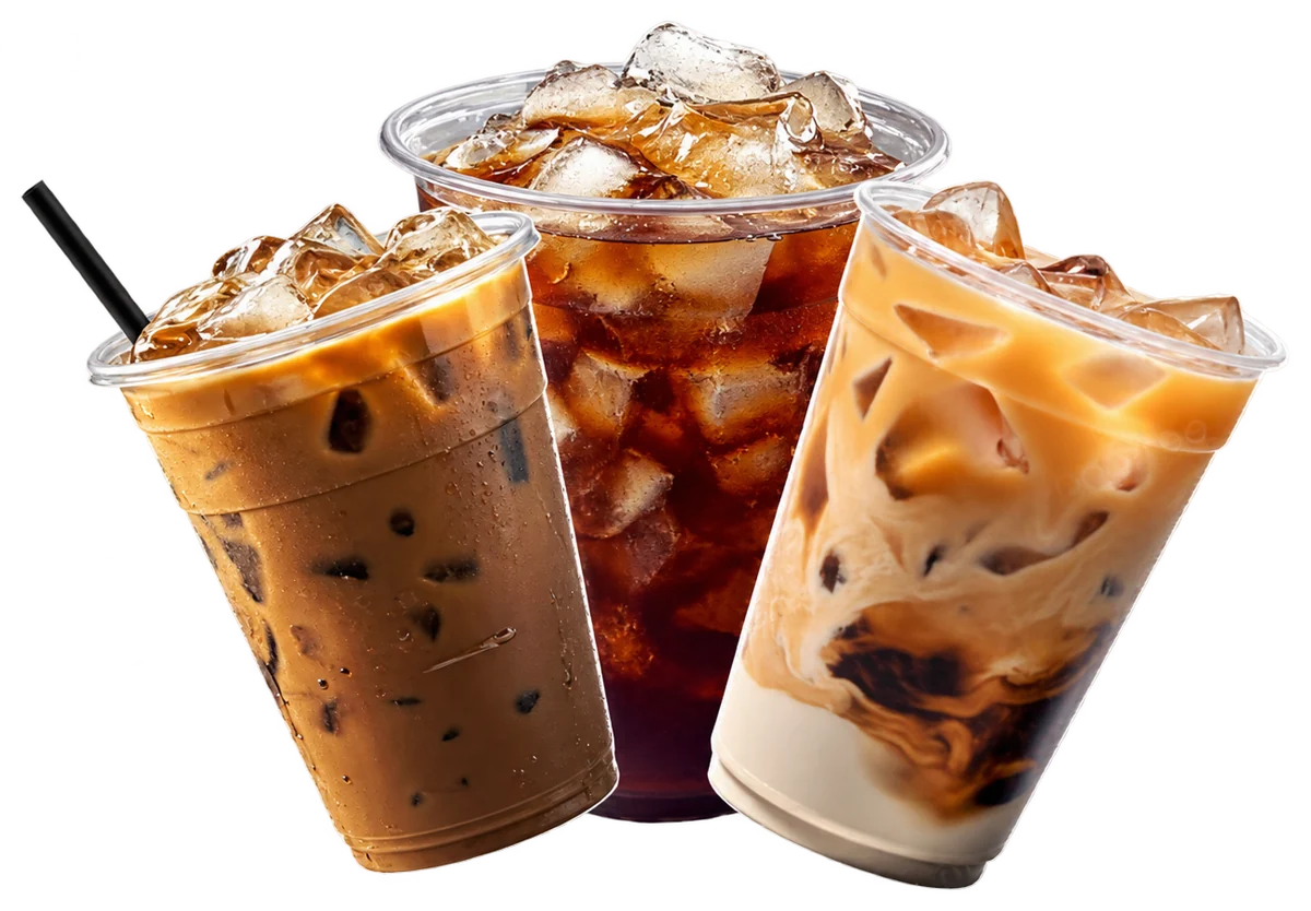 A lineup of iced Loos peanut coffees